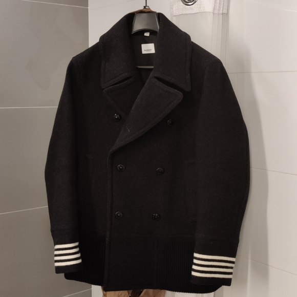 Burberry navy striped cuff peacoat